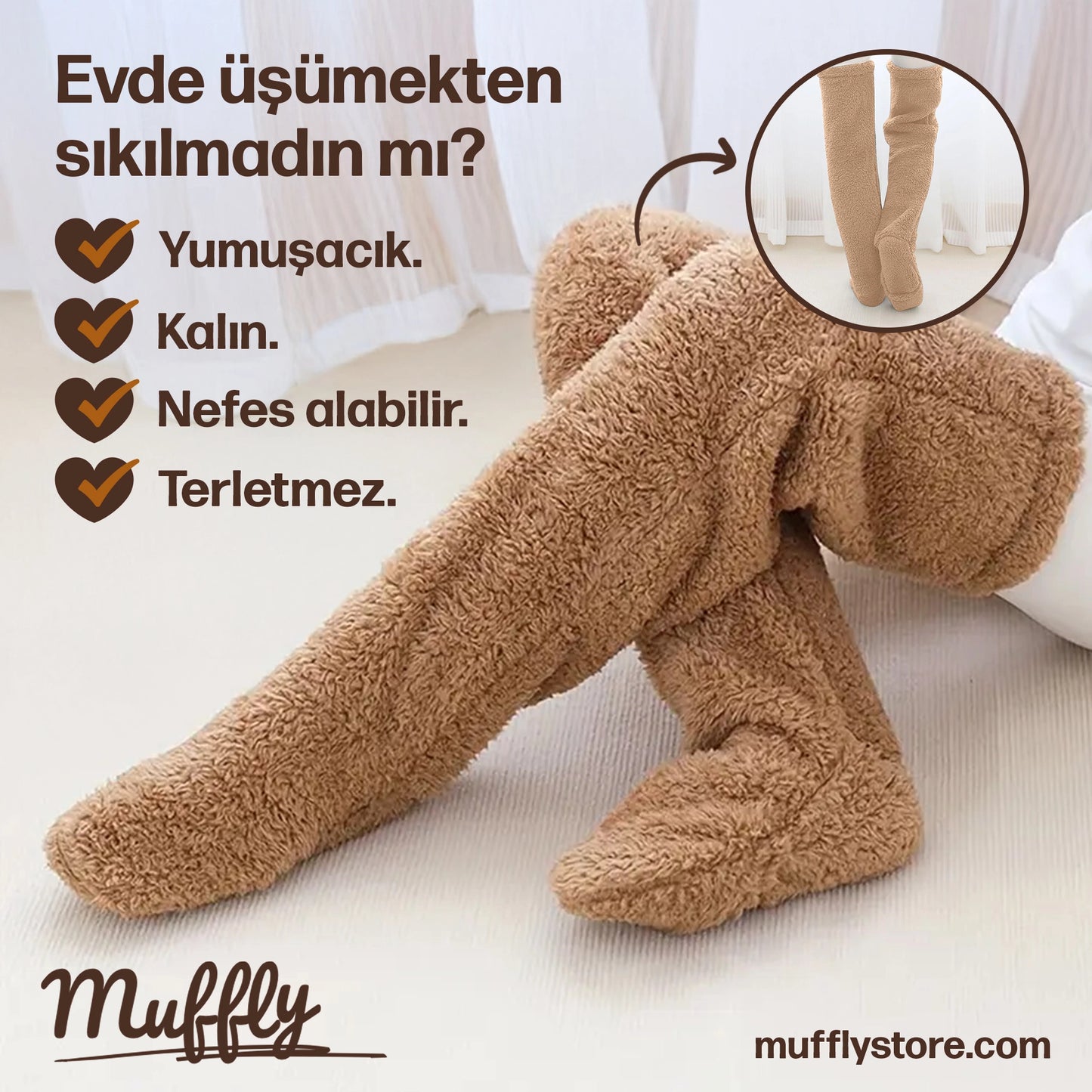 Muffly® Peluş Uzun Çorap – Evde ve Dışarıda Sıcacık Konfor