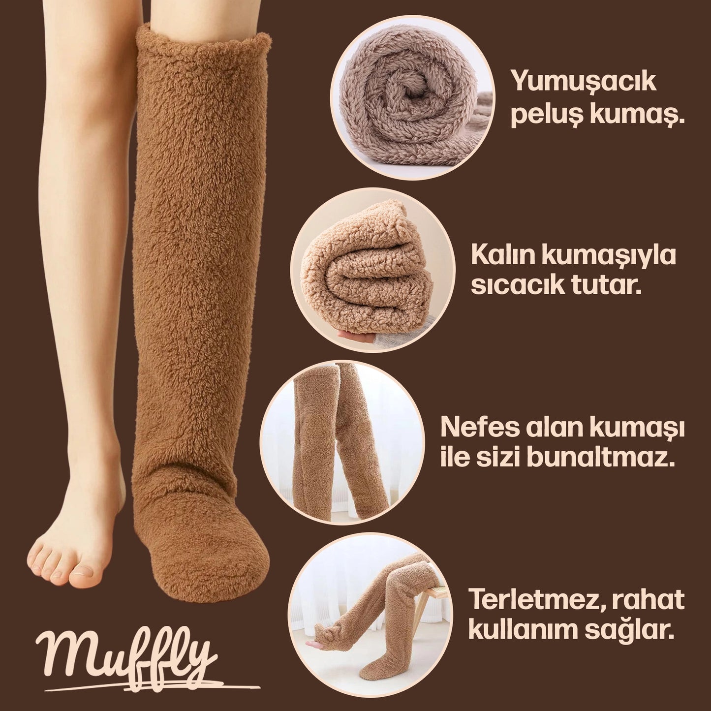 Muffly® Peluş Uzun Çorap – Evde ve Dışarıda Sıcacık Konfor